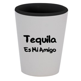 Knick Knack Gifts Tequila ES Mi Amigo - 1.5oz Ceramic White Outer and Black Inside Shot Glass