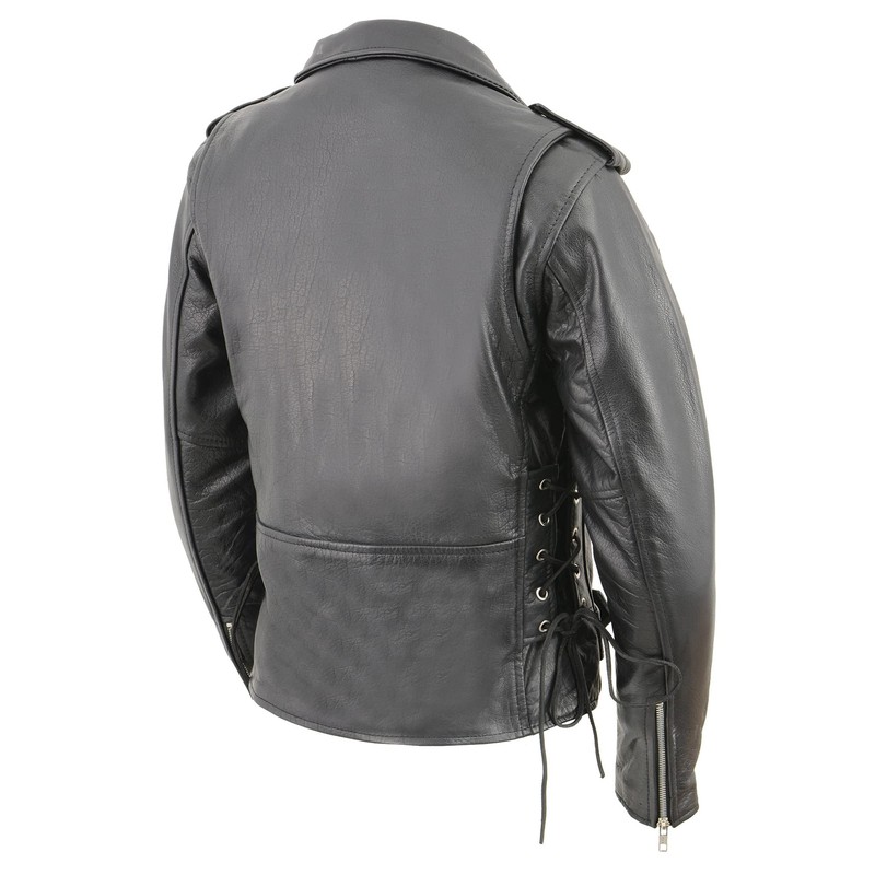 LC2700 Ladies Black Classic MC Premium Leather Jacket w/Side Laces