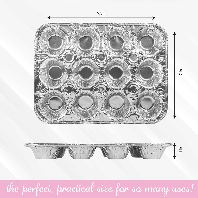 PLASTICPRO Aluminum Foil Muffin Pans Reusable and Disposable, Holds 12