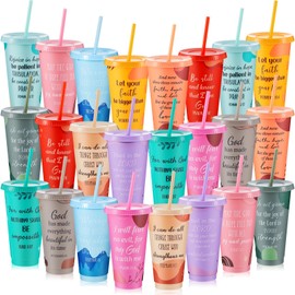 Bokon 24pcs Christian Gifts Cups Bulk for Church Women Men Father's Day Inspirational Bible Verse Tumblers with Lid and Straw for Mom Dad Gifts(Boho Style)