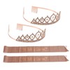 2 Sets Bridal Sash Rhinestone Tiara Kit Shiny Rose Gold