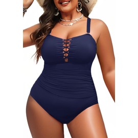 Yonique - Traje de baño de una pieza para mujer, talla grande, control de abdomen, traje de baño clásico, Azul marino, M
