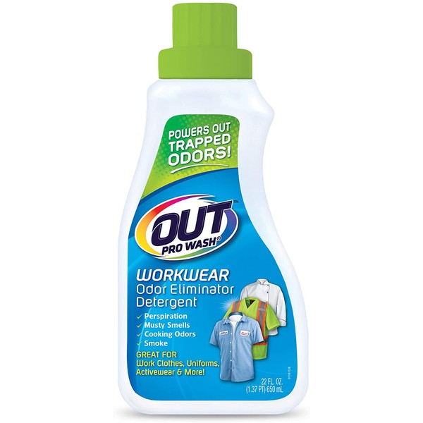 OUT ProWash Workwear Odor Eliminator, Laundry Detergent for Work Clothes and Uniforms, Active Wear, Towels, Pets, and Stains caused by Sweat, Food, Smoke, and Pets, 22 Ounce
