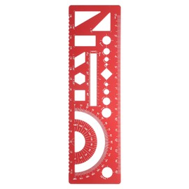 HARFINGTON Multifunctional Geometric Rulers 15cm Metric and SAE Aluminum Straight Edge Protractor Angle Math Measuring Ruler Geometric Drawings Templates for Drawing Drafting, Red