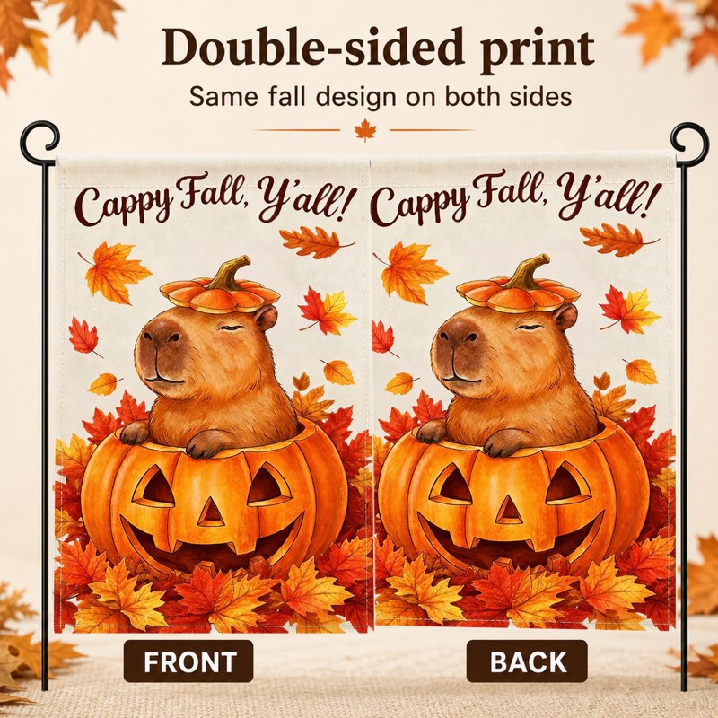 Capybara Fall Garden Flag Decor, Autumn Thanksgiving Fall Flags for