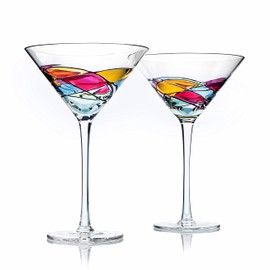 Artisanal Hand Painted Martini, Champagne & Cocktail Glasses - Gift for Wife, Mom, Friends, Weddings, Christmas, Birthday, Holiday Renaissance Romantic Stain-glassed Windows Gifts, 2 Set - Martinis