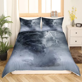 3D Tornado Bedding Set Twin Size for Kids Boys Bedroom,Lightning Bed Duvet Cover Set,Natural Disaster Comforter Cover Tornado Pattern Decor 2 Pieces 1 Duvet Cover with 1 Pillowcase No Comforter