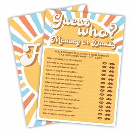 Guess Who? Mom Or Dad - Pop Sunshine Baby Shower Game Set - Retro Sunshine Theme Baby Shower Game Kit, Gender Reveal, Baby Announcement Party Favor & Supplies - B03