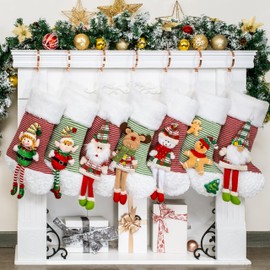 Beyond Your Thoughts 2024 New Red Embroidery Christmas Stockings 3D Doll Santa Stockings for Kids Fireplace Holiday Party Decoration 1 Pack