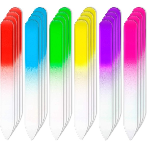 Honoson 24 Pieces Crystal Glass Nail Files Czech Glass Fingernail Files Professional Manicure Tools for Natural Nails, Gradient Rainbow Color Buffer Nail Care for Women (9 x 1 x 0.3 cm)