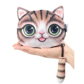 POPUCT Cute Lifelike 3D Cat Face Bag Zipper Case Coin Money Wallet (B)