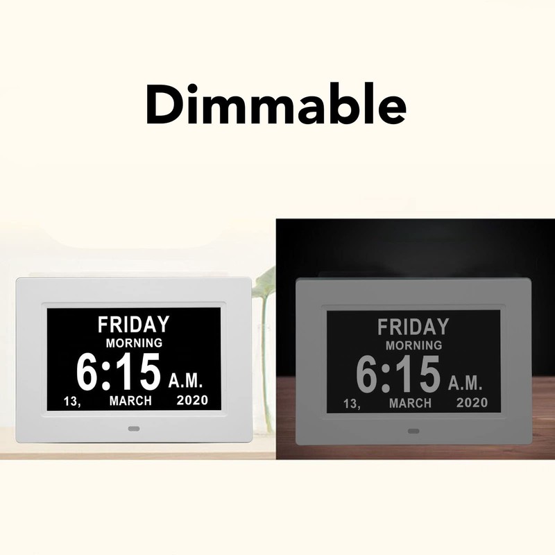 Digital Day Clock, 7in Auto Dimmable, 8 Languages, Unabbreviated Week