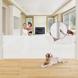 Reinforced 41" Extra Tall Retractable Dog Gate 100" Wide Retractable Baby Gates with Support Rods, Outdoor Retractable Gates for Dogs Indoor Extra Tall Baby Gate Child Gates for Wide Openings, White