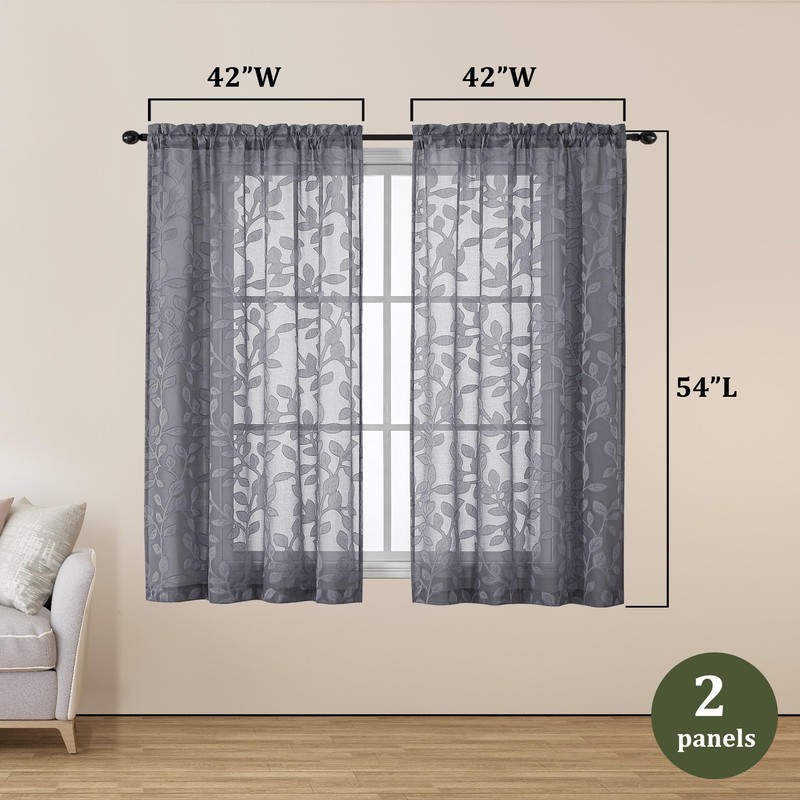 OVZME Grey Sheer Curtains 54 inches Long 2 Panels for