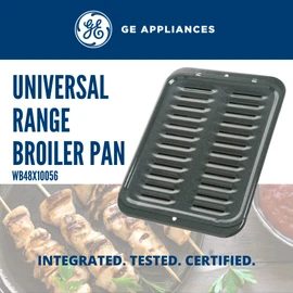 General Electric GE Appliances Broiler Pan with Rack for Oven, Non-Stick Pan, 2 Piece Black Porcelain Coated Carbon Steel Roasting Pan, Durable and Dishwasher Safe, WB48X10056, Genuine GE OEM Part
