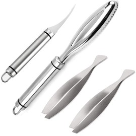 Nuyoah Fish Scale Remover, Fish Scale Remover, 304 Stainless Steel Fish Scale Scraper with Herringbone Tongs and Shrimp Peeler, Pack of 4