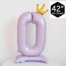 42 Inch Standing Purple Number 0 Balloons With Crown, Birthday Decorations for Girls, Birthday Party Supplies, Birthday Balloons. (Purple 0)