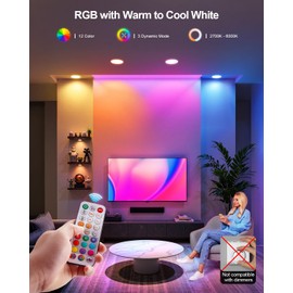 DUSKTEC Remote Control LED 6 Inch Canless Recessed Lighting RGBCW Color Changing 16W 1500 Lumen Recessed Ceiling Lights with Junction Box Dimmable Recess Light Memory 3 Modes Delayed Off 6 Pack