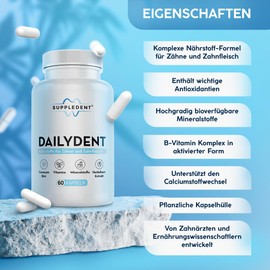 Suppledent Dailydent C Multivitamin-Komplex fr gesunde Z?hne & Zahnfleisch mit Vitamin A, B1, B2, B6, B12, C, D3, E, K2, Fols?ure, Zink, Magnesium, Eisen, Selen, Q10 & mehr C 60 Kapseln (30 Tage-Vorrat)