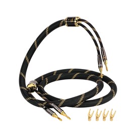 TODN 5 AWG Audiophile Speaker Cable with Banana Plugs and Spade Plugs, O-C-C Copper Core, Dual Shielded, Hi-Fi Sound, (4.9 ft /1.5 m, 1 Piece)