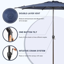 Abba Patio 9FT Lyon Outdoor Patio Umbrella Outdoor Table Umbrella with Push Button Tilt and Crank Market Umbrella 8 Sturdy Ribs UV Protection Waterproof for Garden Deck Backyard Pool Dark Blue