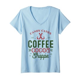 Womens Candy Canes Coffee Cocoa Shoppe Funny Christmas V-Neck T-Shirt