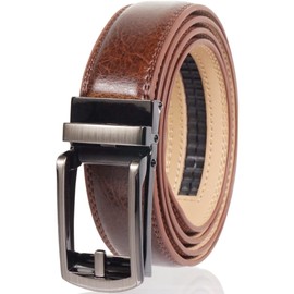 JINSELF Men's Genuine Leather Belt, Auto-lock, Buckle, Stepless, No Holes, Suit, Business, Casual, Comfort, Click, Long, 47.2 inches (120 cm) AL, 9 Coffee Brown