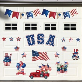 JarThenaAMCS 23Pcs Patriotic Garage Decoration Magnet Stickers Star Flag Refrigerator Decals Garage Door Magnets Vintage July 4th Magnet Stickers for Independence Day Party Home Car Dishwasher Decor