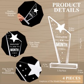 Roowest 4 Pcs Employee of The Month Plaque Employee Month Appreciation Awards Coworker Staff Appreciation Gift Acrylic Trophy Reward Sign Keepsake for Nurse Teacher Colleague Volunteer Team