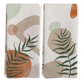 BitKAM Boho Kitchen Towels, Abstract Minimalist Tropical Leaf Botanical Kitchen Towel Decorative Set, Modern Boho Hand Dish Tea Towels for Bathroom Decor