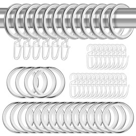 Heyu-Lotus Pack of 30 Metal Curtain Rings Curtain Hanging Rings with Sliding Insert and Plastic Curtain Hooks for Window Door Shower Curtains, 30 mm Inner Diameter