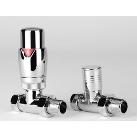 Greenedhouse ZZ-3023 Oslo Straight Chrome TRV and Lock Shield Valve Set Thermostatic Radiator & Towel Rail