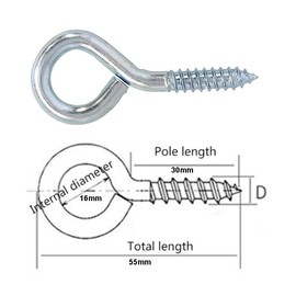 fiXte® Zinc Plated Screw in Eye Steel, 55 mm (2.1/8 inch) - Pack of 12