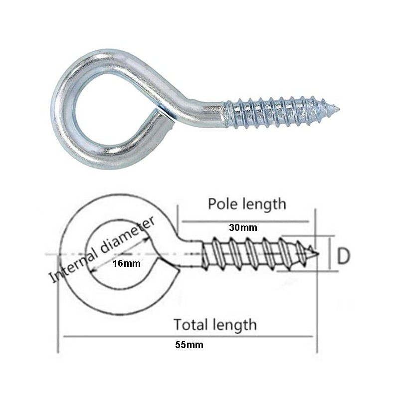 fiXte® Zinc Plated Screw in Eye Steel, 55 mm (2.1/8
