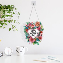 MAXBYE Diamond Painting Kits Hanging Pendant for Adults Beginners, Mother's Day Wreath Special Shaped Crystal DIY Flowers Diamond Art, Window Pendant Ornament for Home Decoration, 7.8in