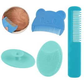 Aolso Baby Hair Comb, 3PCS Baby Hair Brush and Comb Set, Baby Hair Brush Toddler Comb for Newborns & Toddlers, Perfect Baby Registry Gift (Blue)