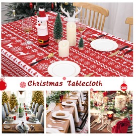 LuxFocus Christmas Tablecloth with Snowflake Snowman Waterproof Tablecover for Xmas Decoration Washable Wipeclean Table Cloth for Kitchen, Large Christmas Tablecloth Red, 54 x 108 inch Red