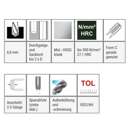 BAER Hand Tap Set HSSG, Hand Tap Set 3-Piece Set M 8 x 1.25 mm - Tap - Hand Tap Set - Thread Cutting