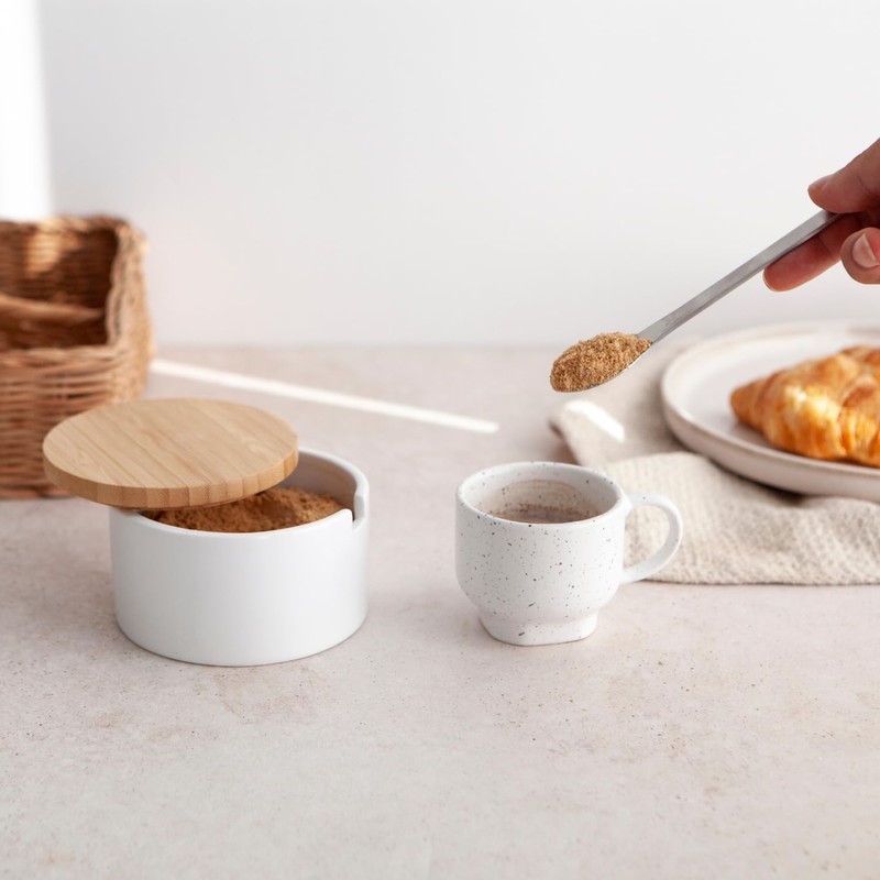 KOOK TIME Ceramic Sugar Bowl with Bamboo Spoon and Lid