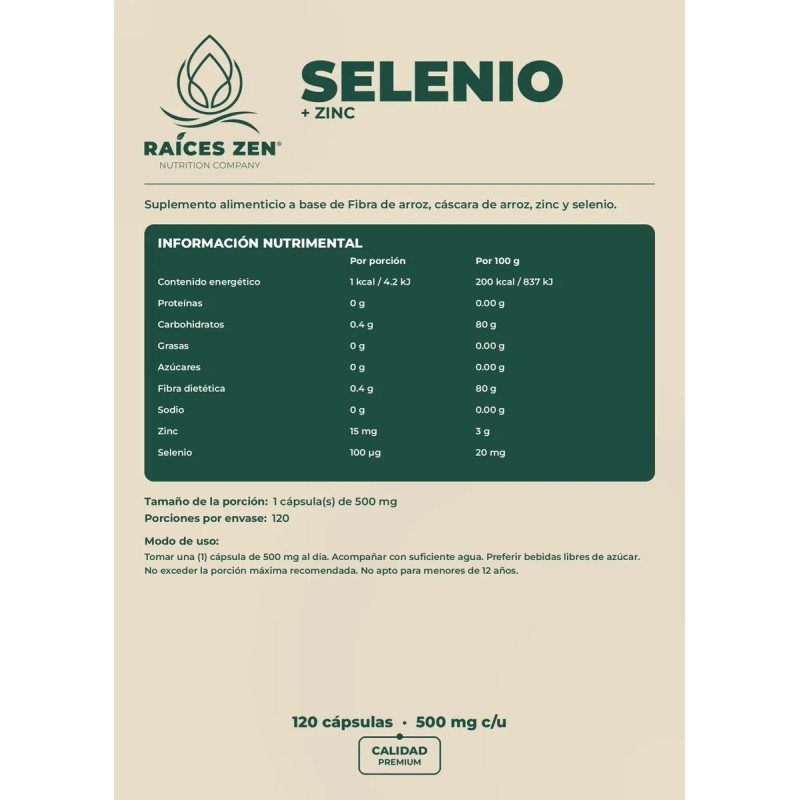 Selenio Zinc 120 Caps Raíces Zen Antioxidante Defensas Sabor