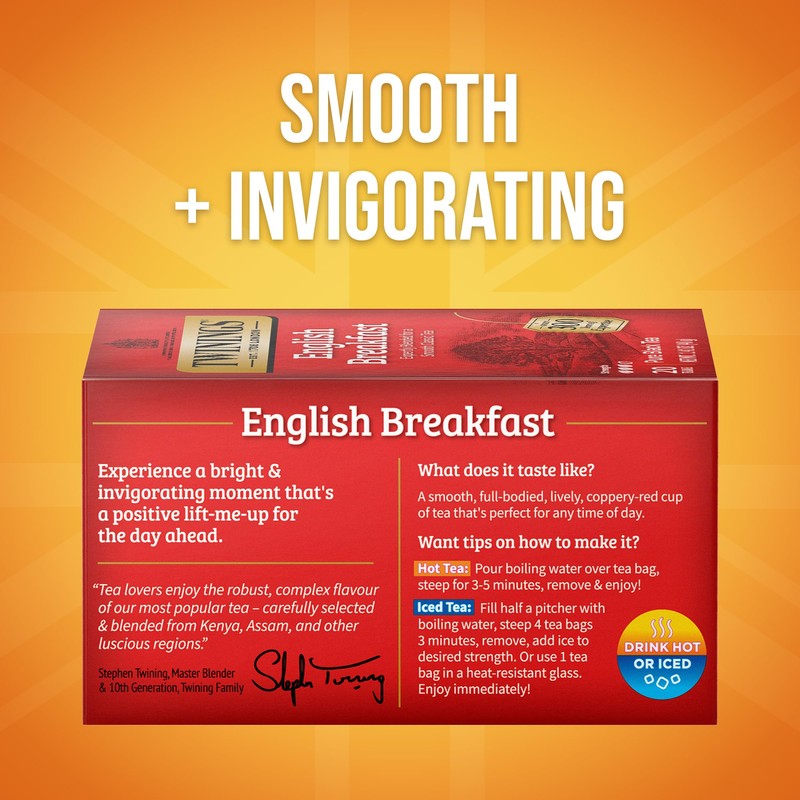 Twinings English Breakfast Black Tea Individually Wrapped Bags, 20 Count