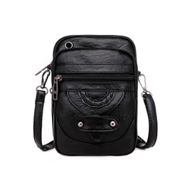 NICOLE & DORIS Small Phone Bags for Women Vintage Crossbody Bag Multi Pocket Cell Phone Purse Mini Shoulder Bag PU Leather Messenger Bag Satchel Bag with Earphone Hole Black