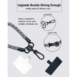Cell Phone Lanyard, Universal Crossbody Adjustable Shoulder Neck Phone Strap,Phone Tether Tab with Phone Patch for All Smartphone (Black White)