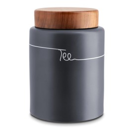 Storage Jars Set Ceramic Anthracite Wood Lid Coffee Container Potato Box Onion, Tea