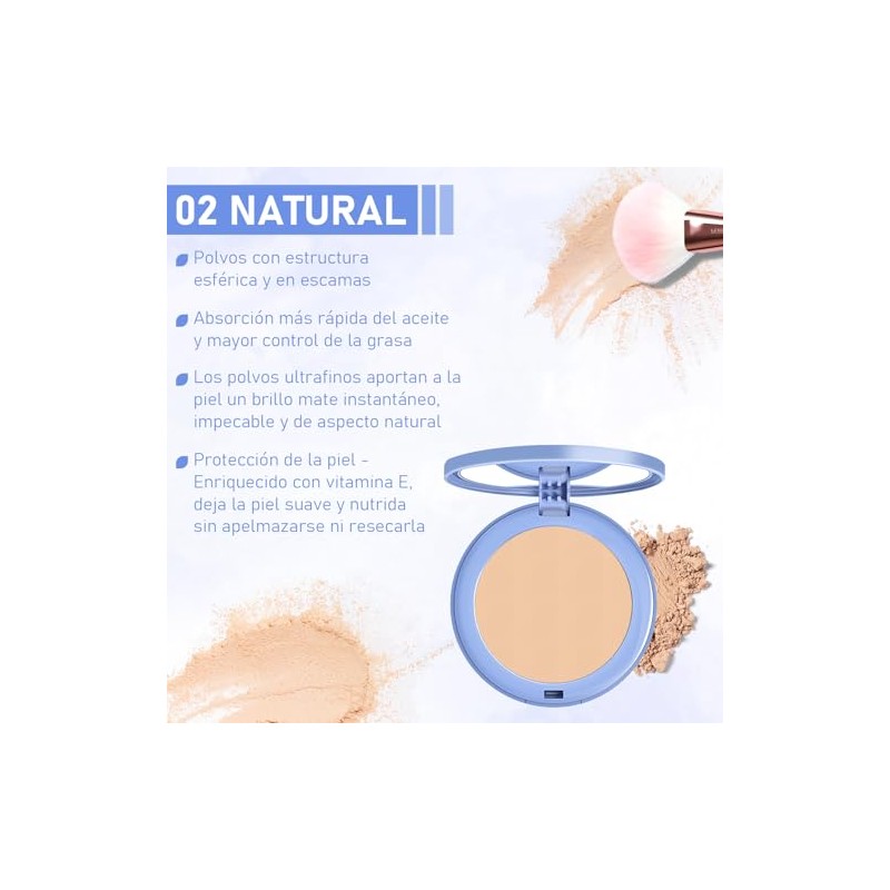 LUSCOR Polvos Compactos Maquillaje, Polvos mate, polvos compactos con control