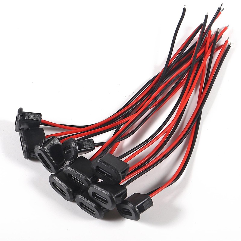 DWEII 10PCS Type-C Female Chassis Waterproof 2P Solder Wire Type