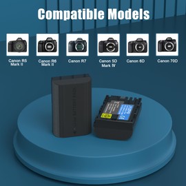 JYJZPB 2 Pack LP-E6NH Battery and Charger Compatible for Canon R5 Mark Ⅱ, R6, R6 II, R7, 5DS, 60D, 70D, 80D, 90D, 5D IV, 6D, 6D II, 7D, 7D Mark II, with LED Display, Magnetic Cover(LP-E6NH)
