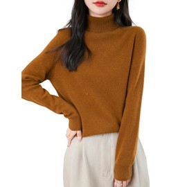 Chanyarn Women's Fall Sweater 2025 Winter 100% Merino Wool Pullover Turtleneck Long Sleeve Seamless Warm Soft Knit Cashmere Style Sweater (Caramel,XL)