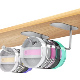 Ruquvi 2 Pack Tumbler Lid Organizer, Cup Lid Organizer, Self-Adhesive or Drilling Tumbler Lid Storage Hook Under-Cabinet Mount, Holds Multiple Lids, Saves Kitchen Cabinets and Countertop Space