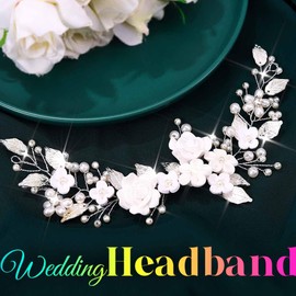 Unicra Flower Wedding Hair Vine Leaf Bridal Hairpiece Silver Pearl Hair Accessories for Women and Brides (Silver, One Size)